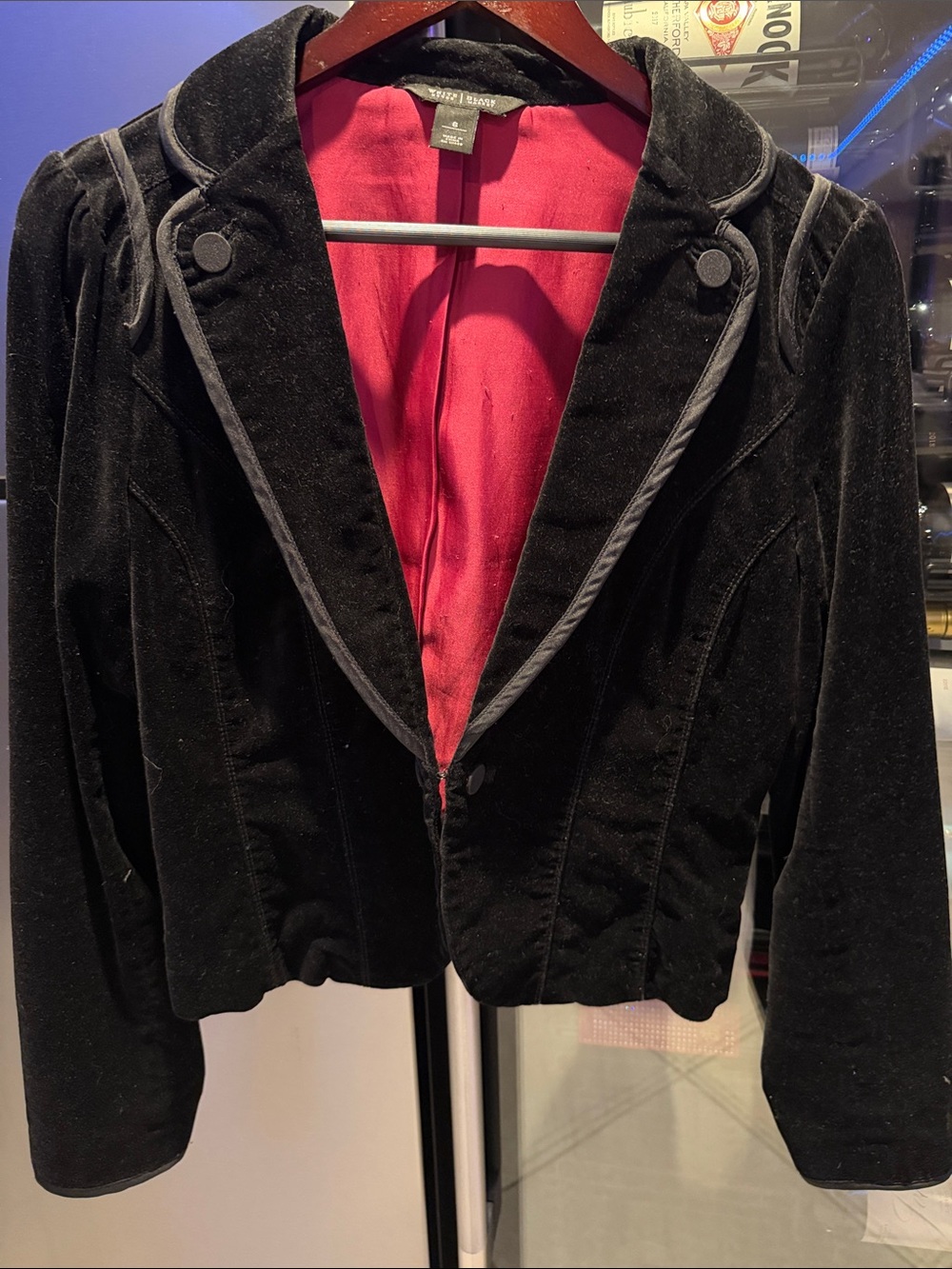 White House Black Market Black Velvet Blazer with Pink Lining